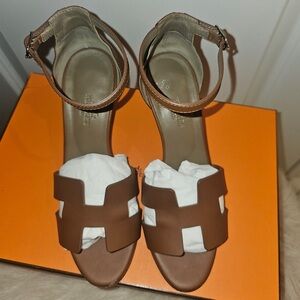 Hermes Legend Sandal calfskin with  "H" cut-out, wedge heel size 35.5